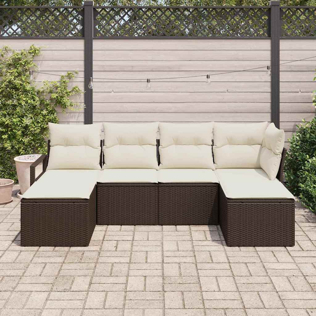Garten-Sofa-Set mit Kissen mit Speicher 6 pcs Braun und Creme